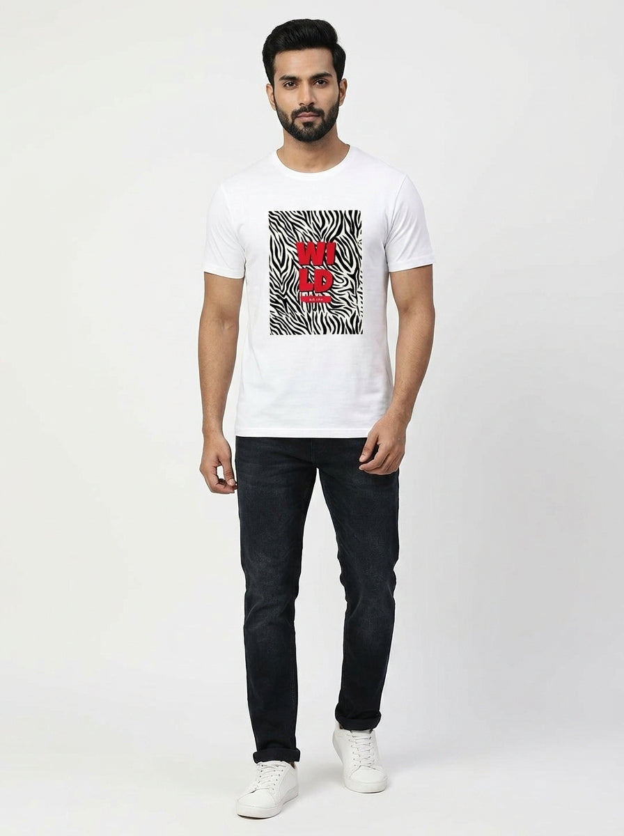 Wild Graphic Printed White Tshirt