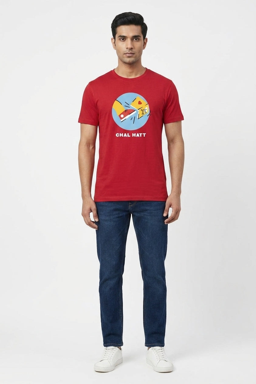 Chal Hatt Graphic Printed Red Tshirt