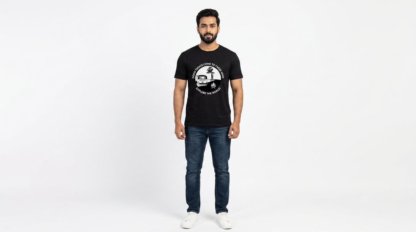 Explore The World Graphic Printed Black Tshirt