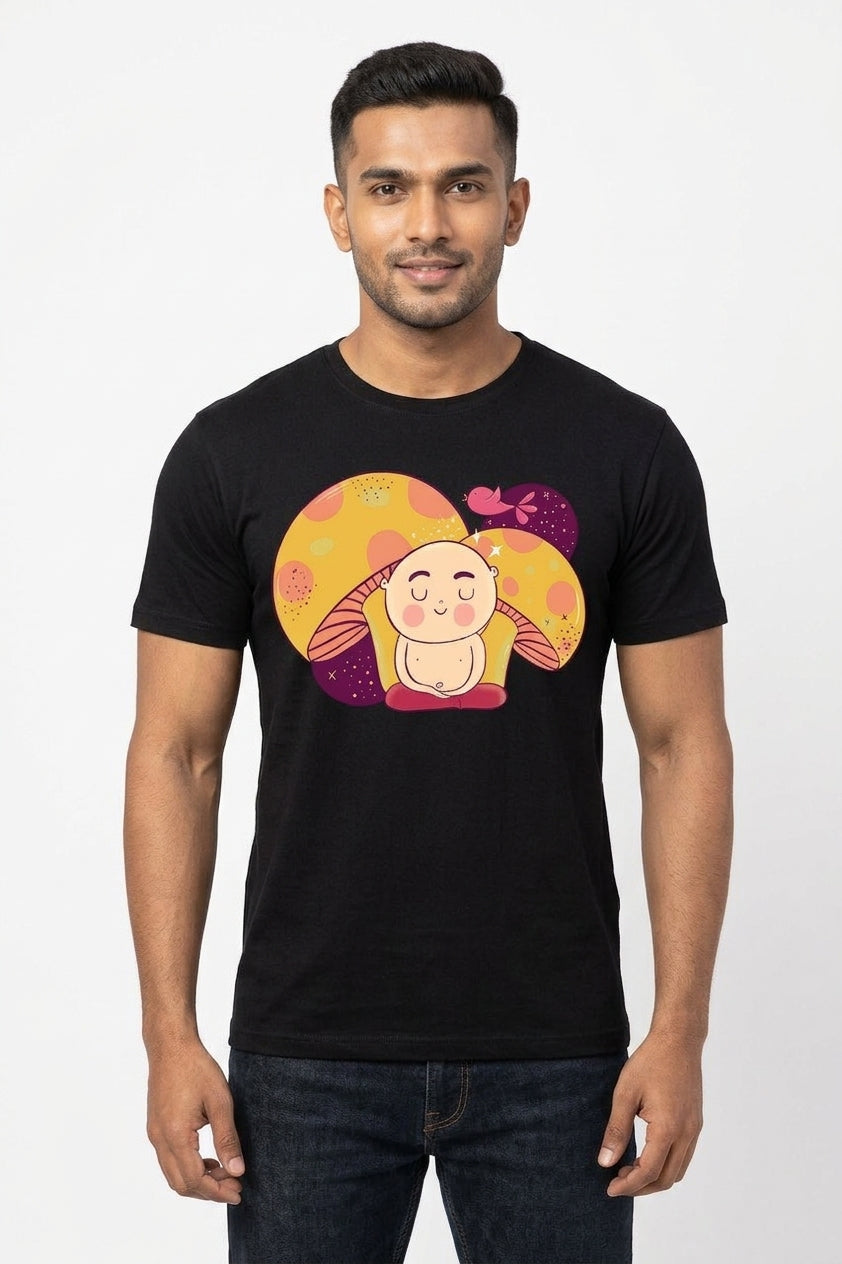 Meditating Monk Graphic Printed Black Tshirt