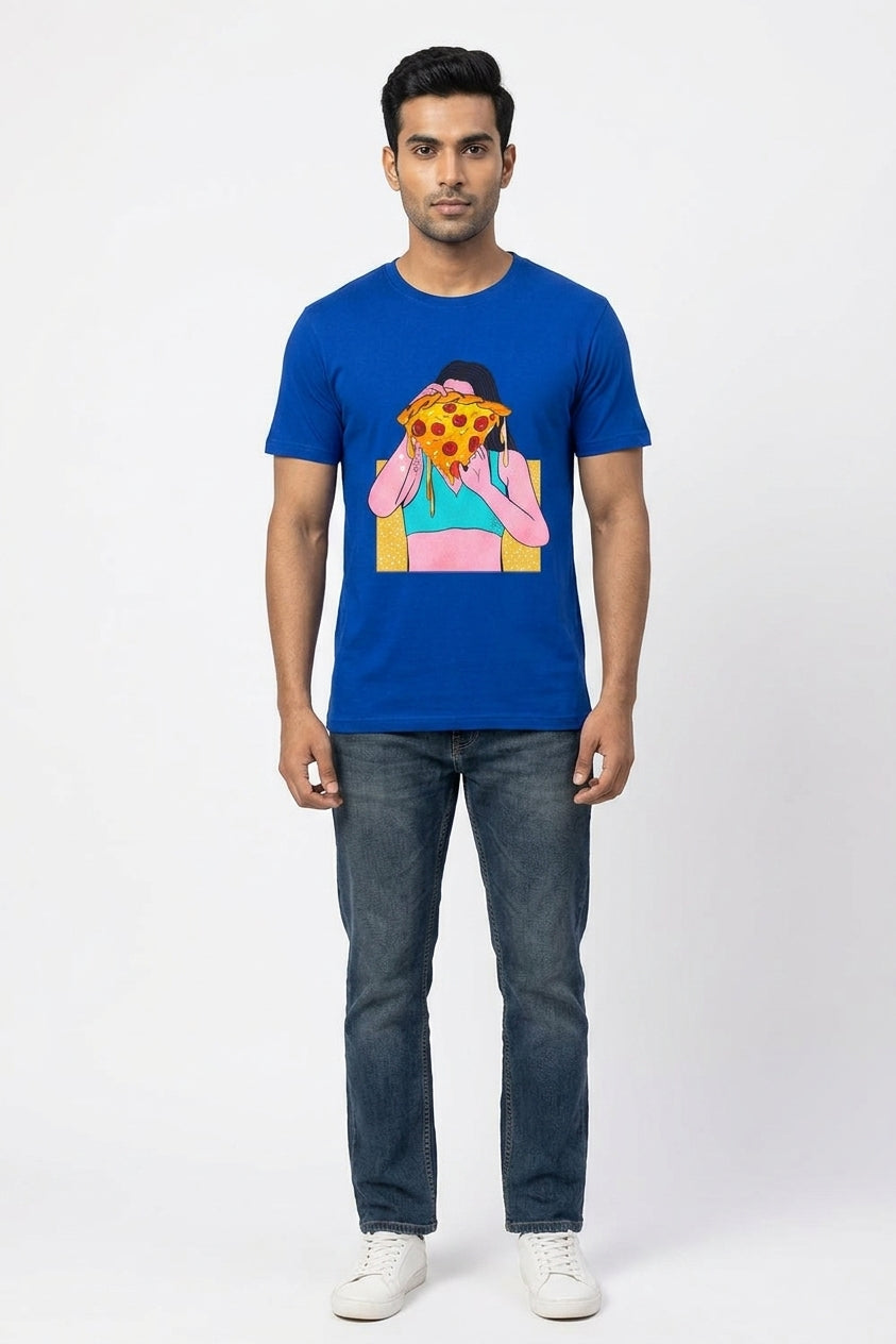Pizza Girl Graphic Printed Blue Tshirt