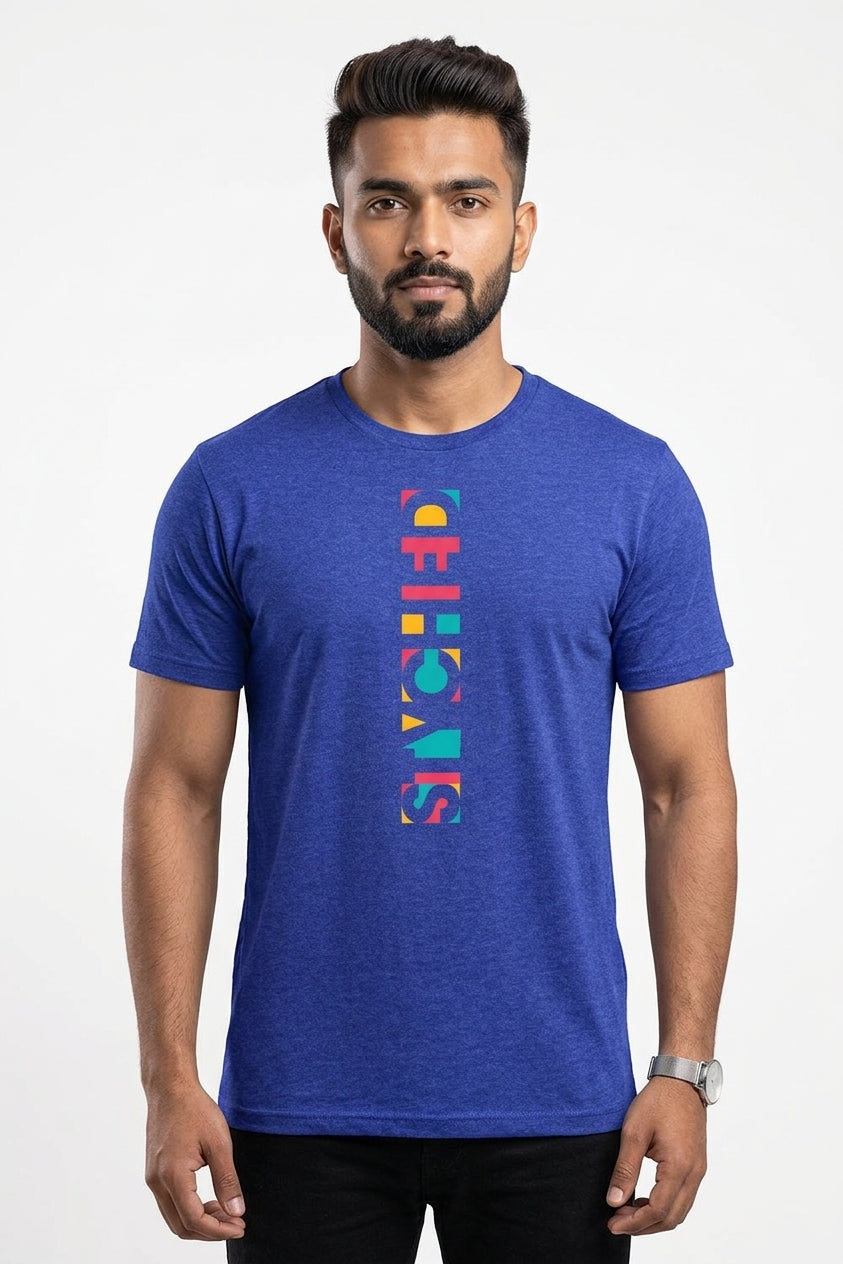 Styched Authentic Vertical print 2019 Collection Casual T-Shirt Blue