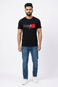 Fearless - Folded paper effect block printed Casual Black T Shirt