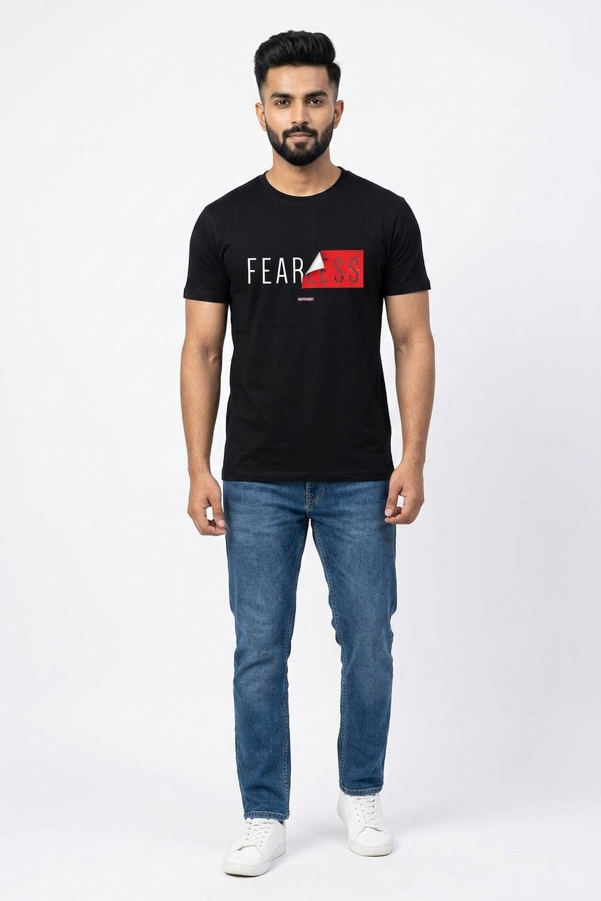 Fearless - Folded paper effect block printed Casual Black T Shirt
