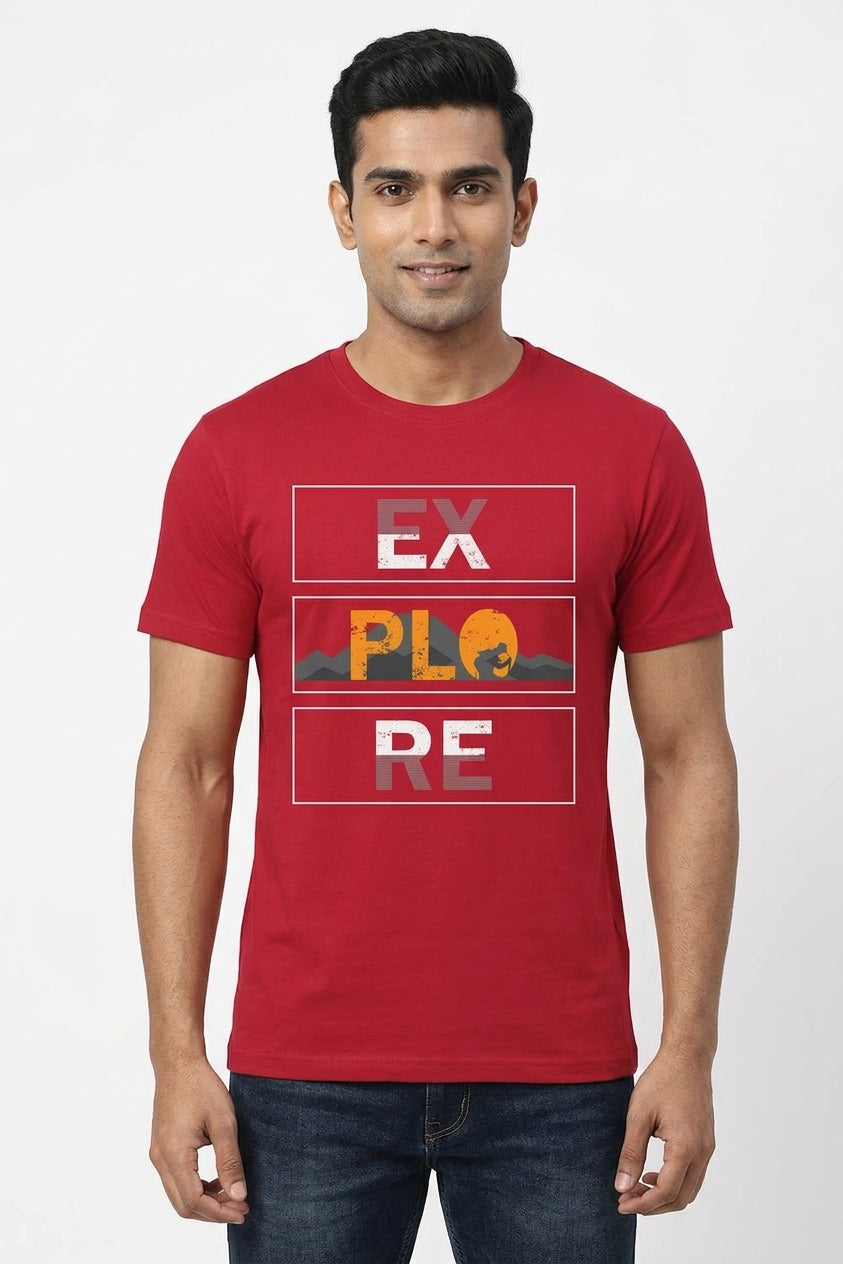 Explore Graphic Printed Red Tshirt