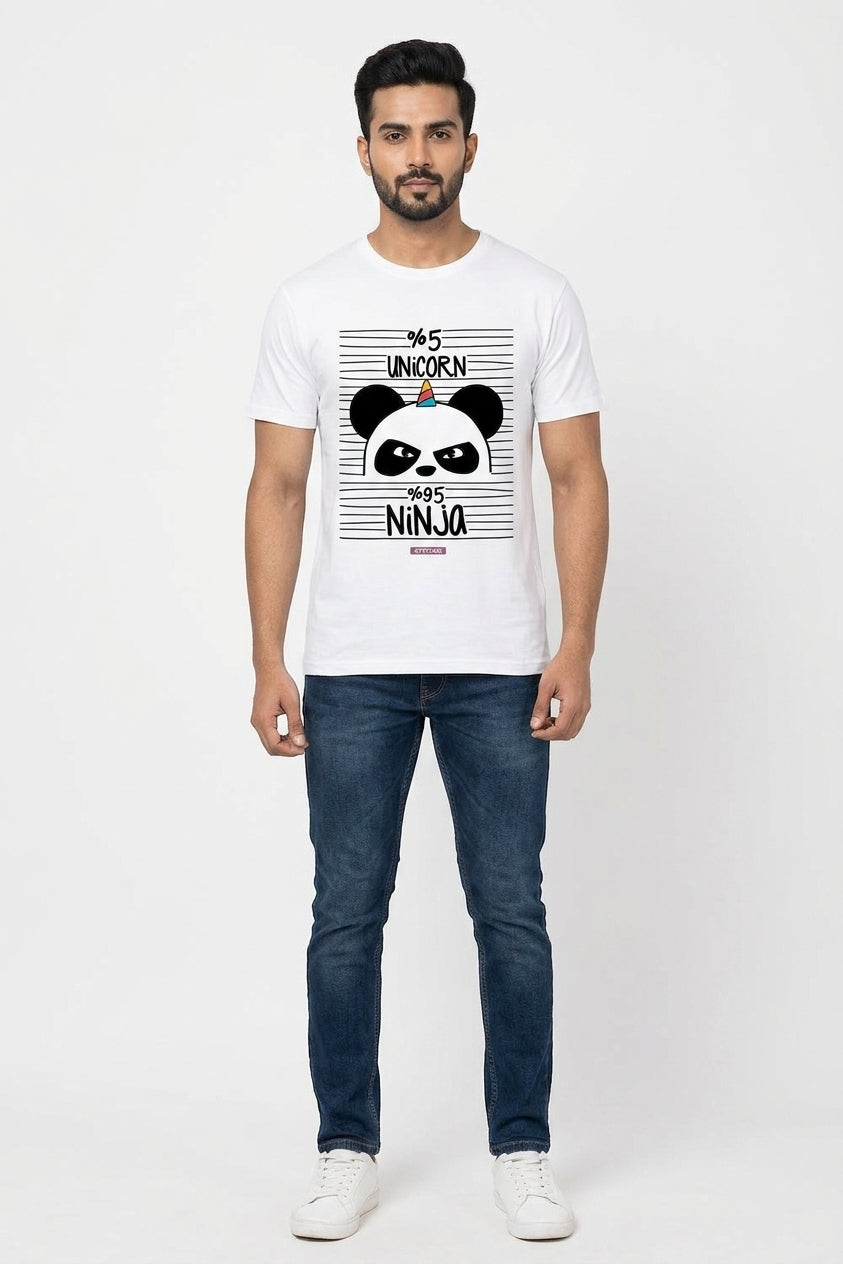 5% Unicorn 95% Ninja - Cool Graphic T-Shirt White