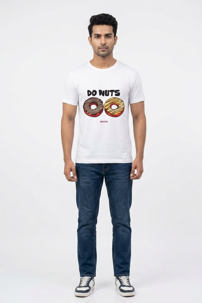 Do (Two) Nuts - Quirky Graphic T-Shirt White Color
