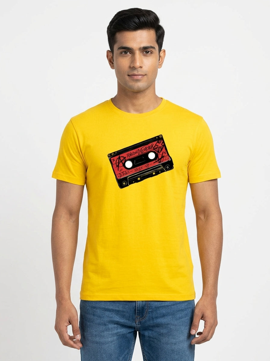 Punk Tape Graphic Printed Yellow Tshirt