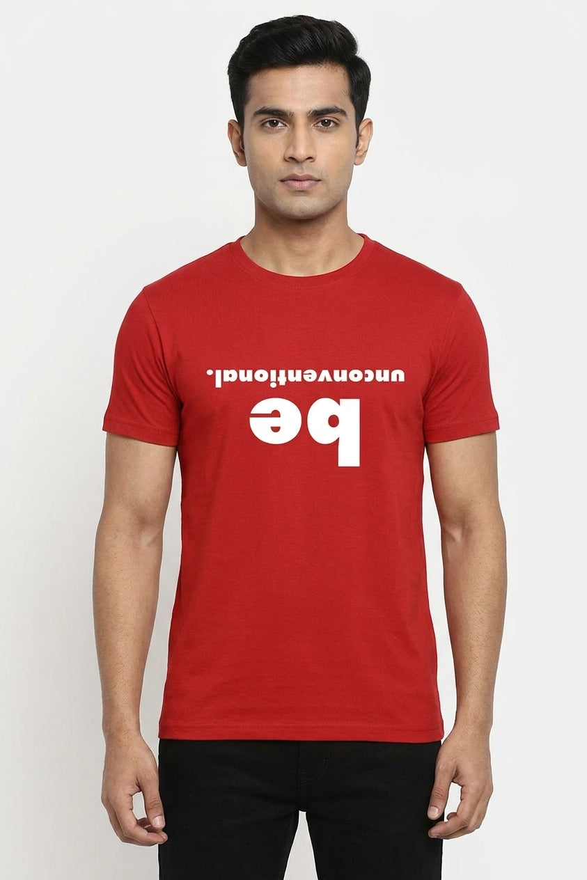 Be Unconventional - Casual Graphic Printed Red Cotton T-Shirt