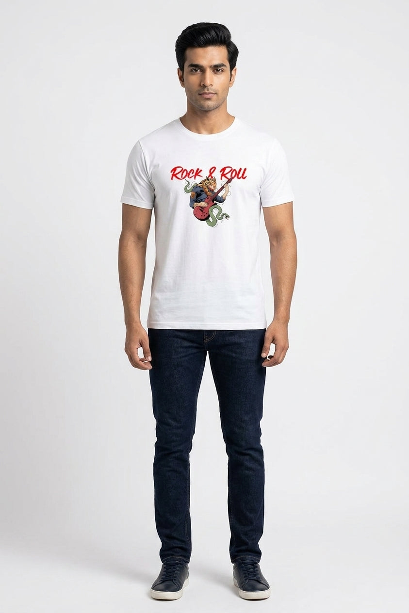 Rock And Roll Graphic Printed White Tshirt