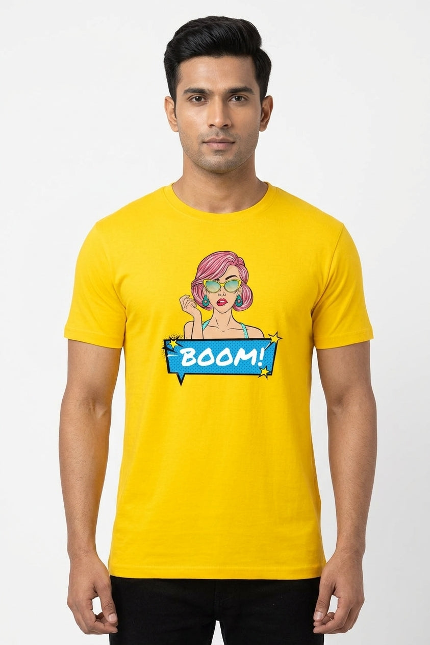Boom Graphic Printed Yellow Tshirt