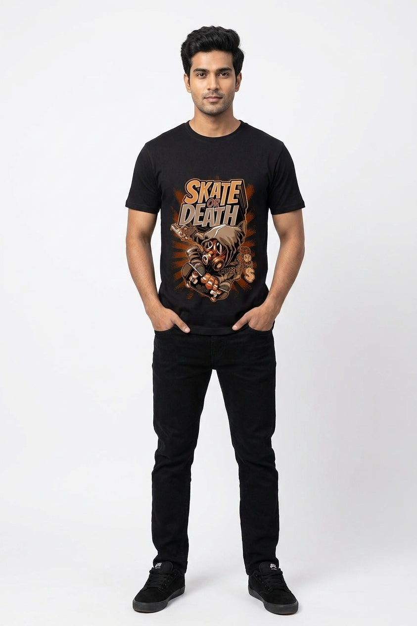 Skate or death Graphic Printed Black Tshirt