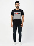 Casual Black T-Shirt - Optical Illusion Peeping Lady - Striped Tee