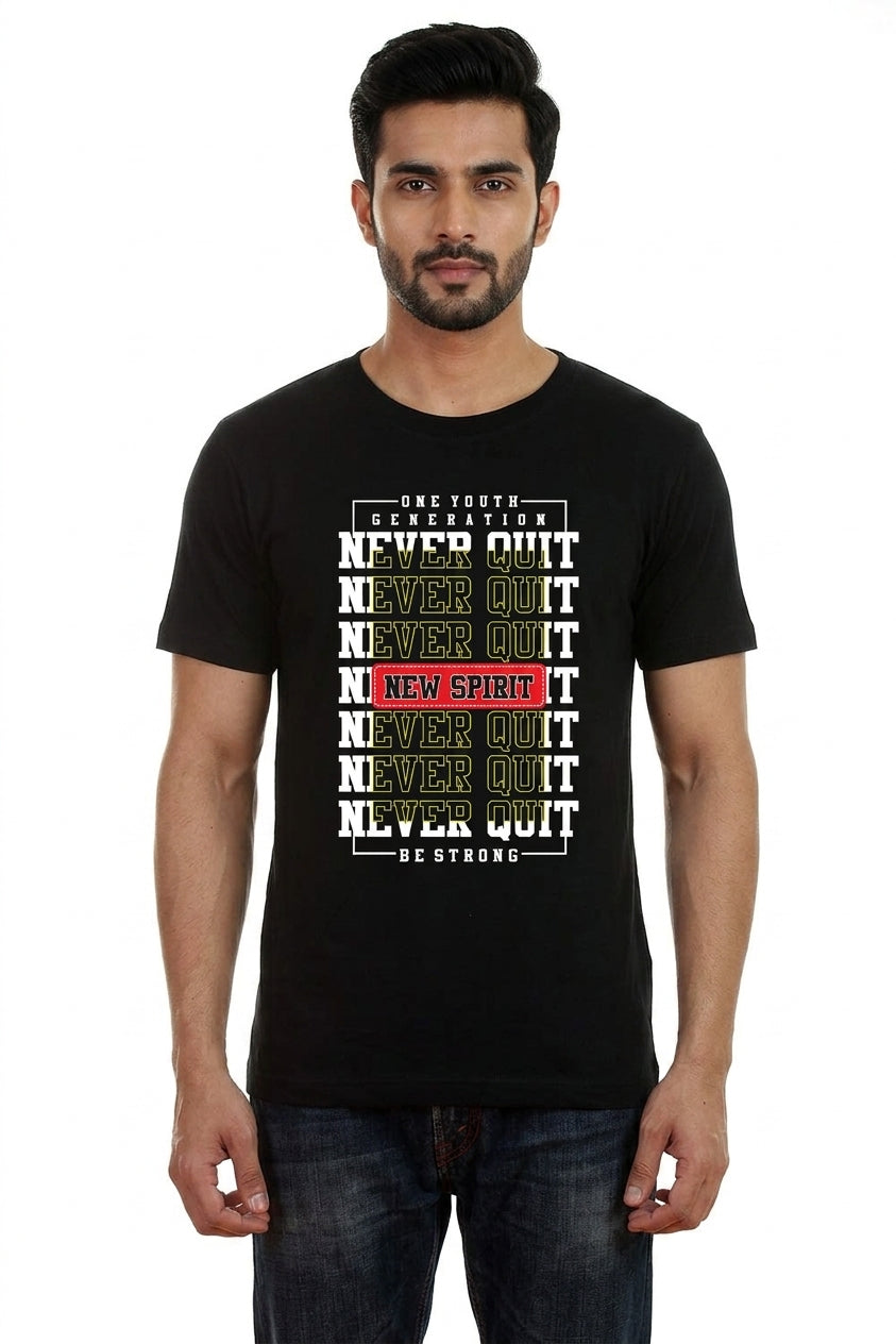 Never Quit - New Spirit Be Strong Youth Black Cotton T-Shirt