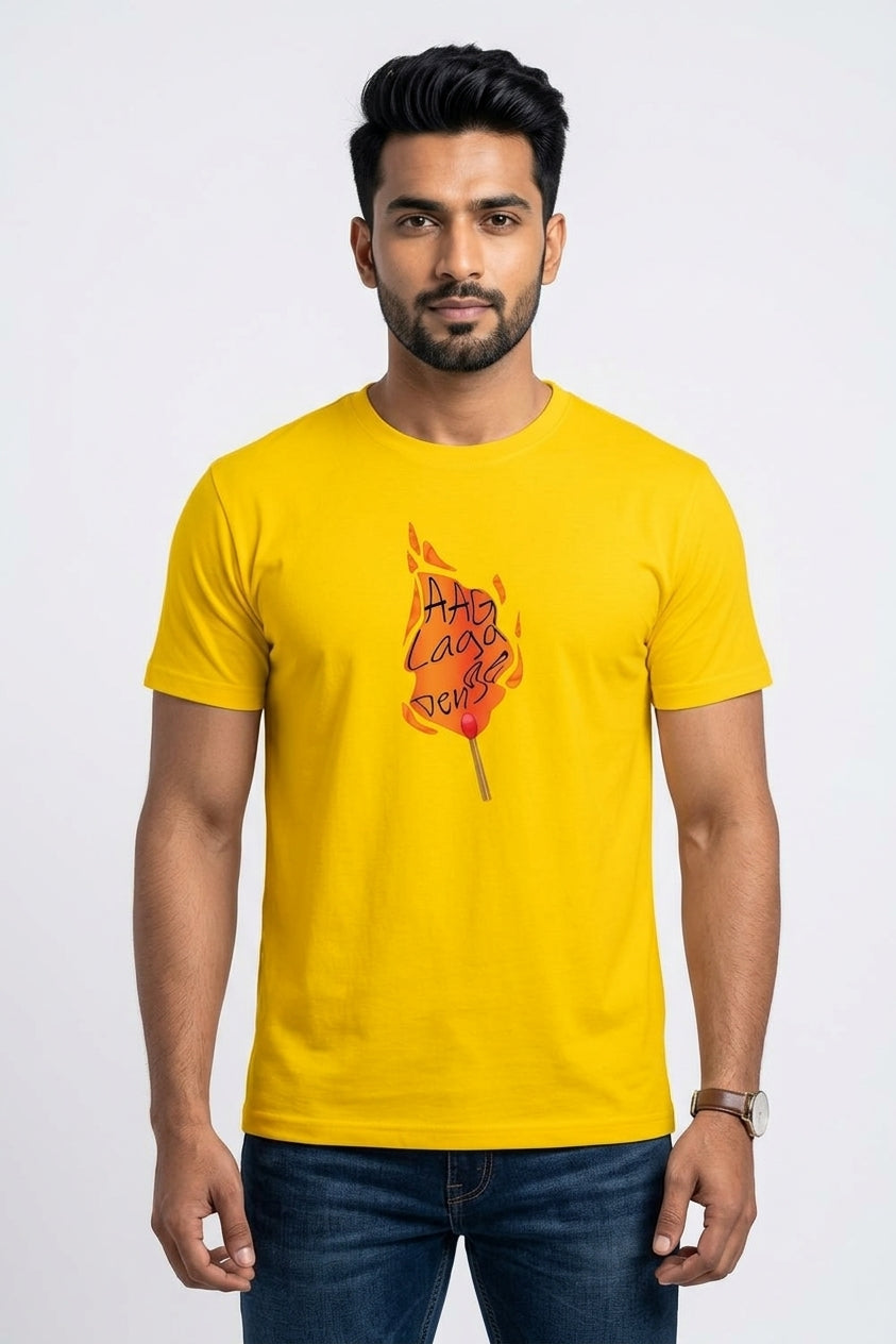 Aag Laga Denge Graphic Printed Yellow Tshirt