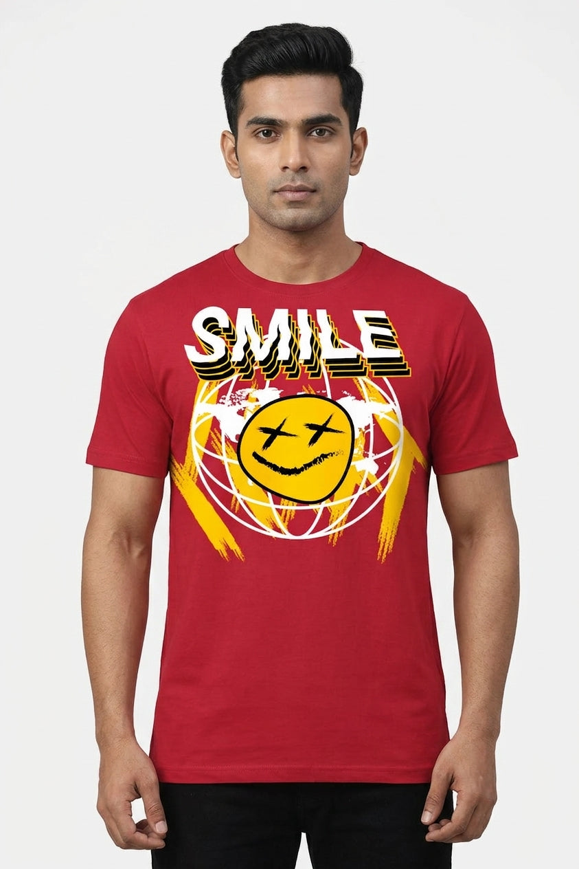 Smile Graphic Printed Red Tshirt