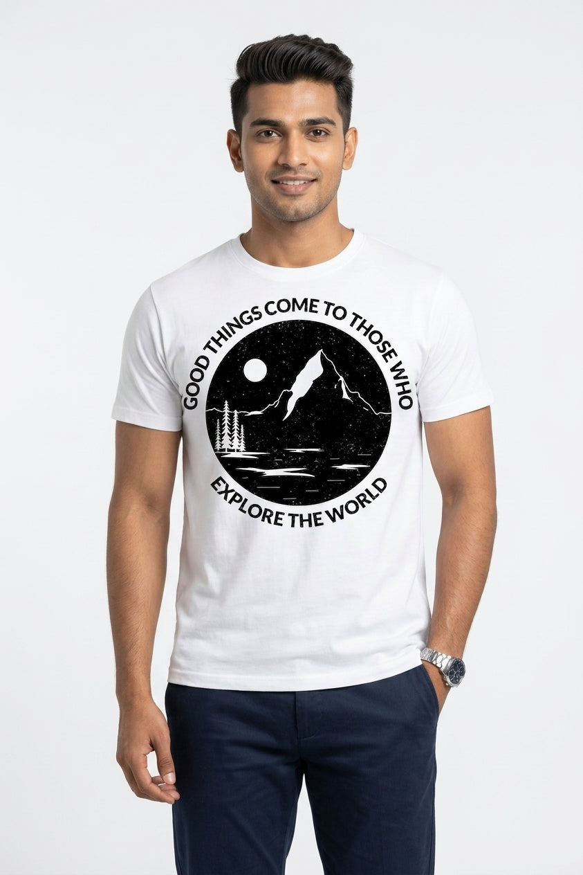 Explore The World Graphic Printed White Tshirt