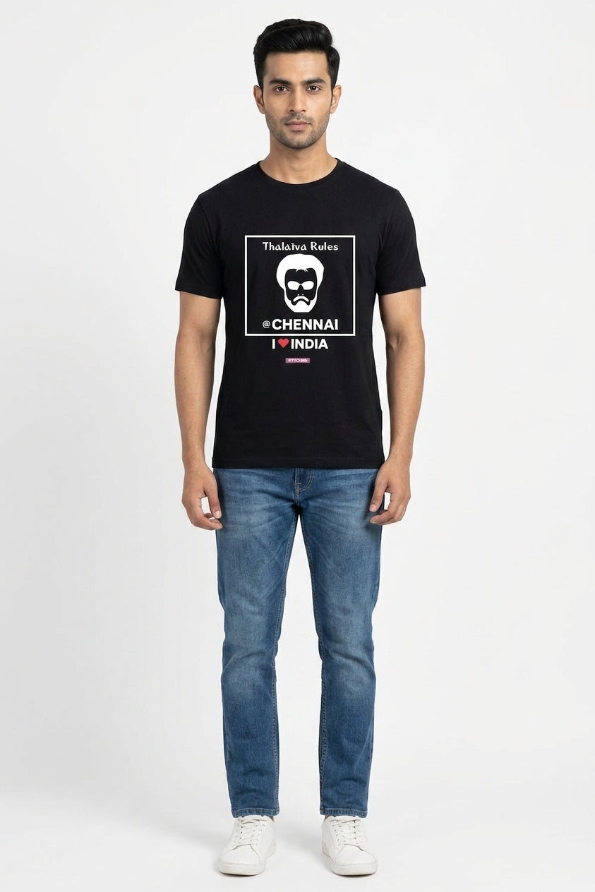 Chennai Thalaiva - Styched in India Graphic T-Shirt Black Color