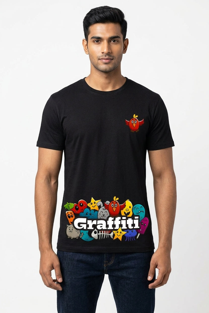 Graffiti Graphic Printed Black Tshirt