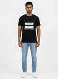 Happy Mind Happy Life - Black block Printed T-Shirt