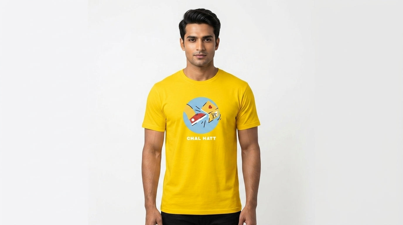 Chal Hatt Graphic Printed Yellow Tshirt