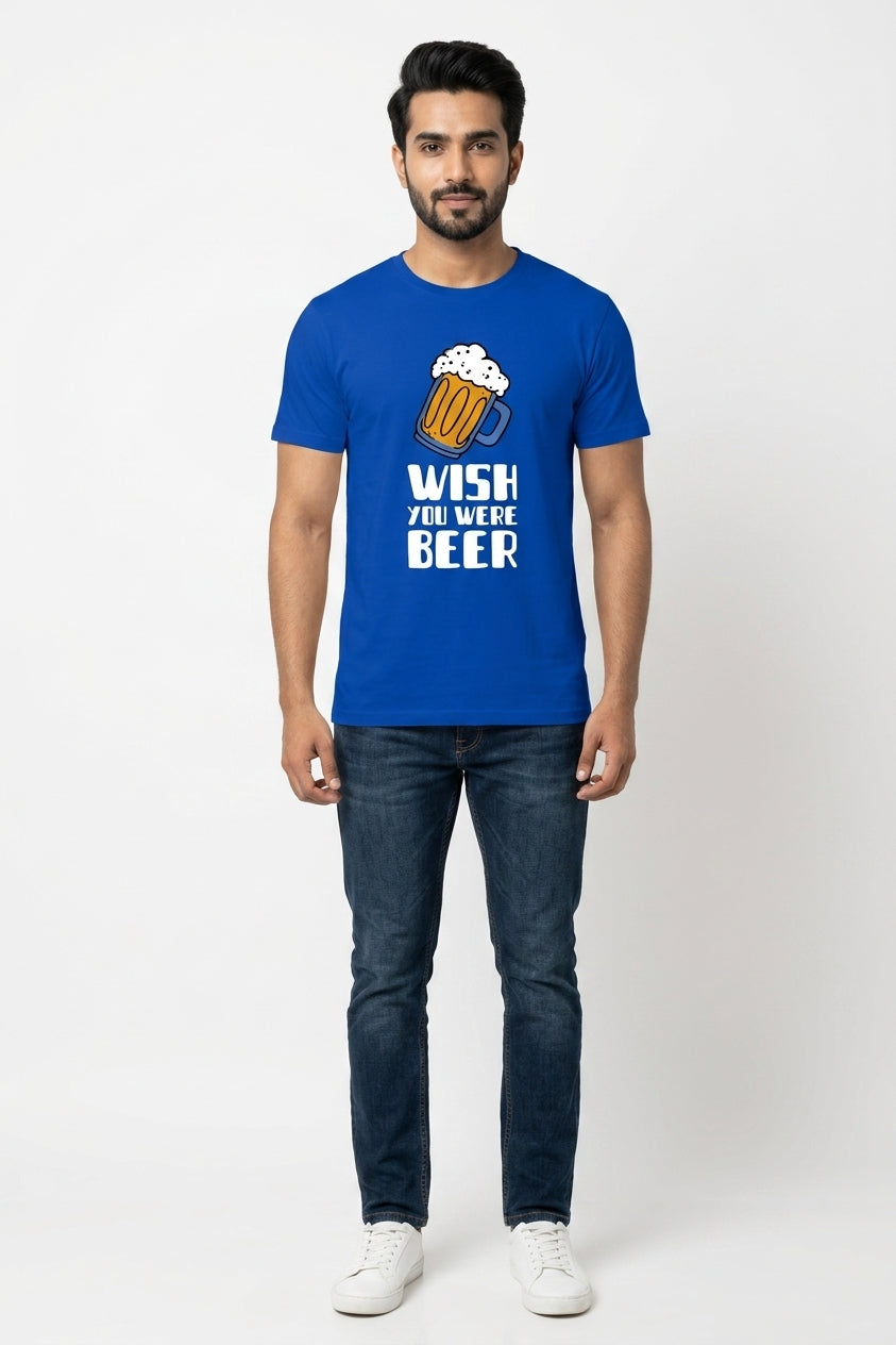 Wish You Were Beer Graphic Printed Blue Tshirt