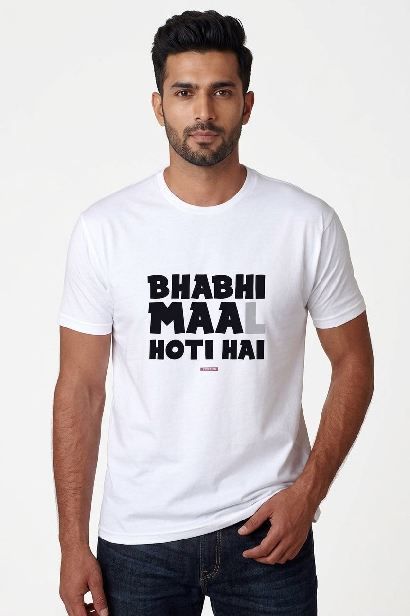 Bhabhi Maa(L) Hoti hai - Quirky Graphic T-Shirt White Color