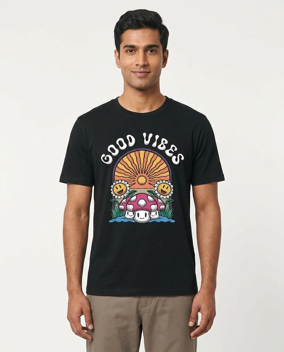 Good Vibes Graphic Printed Black Tshirt