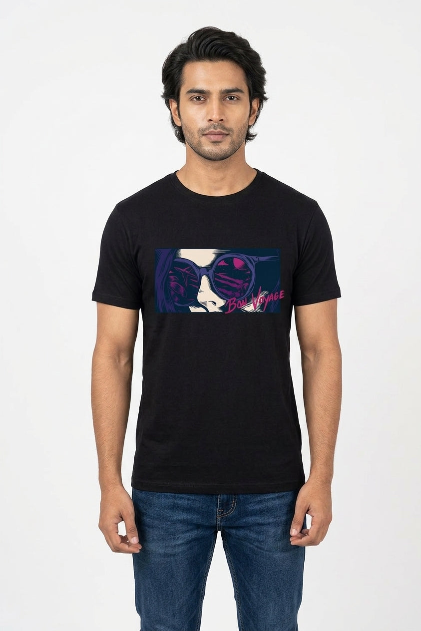 Bon Voyage Graphic Printed Black Tshirt
