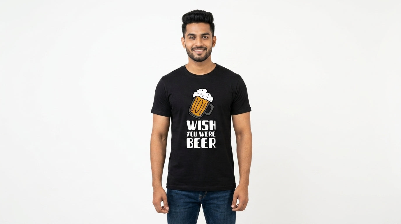 Wish You Were Beer Graphic Printed Black Tshirt
