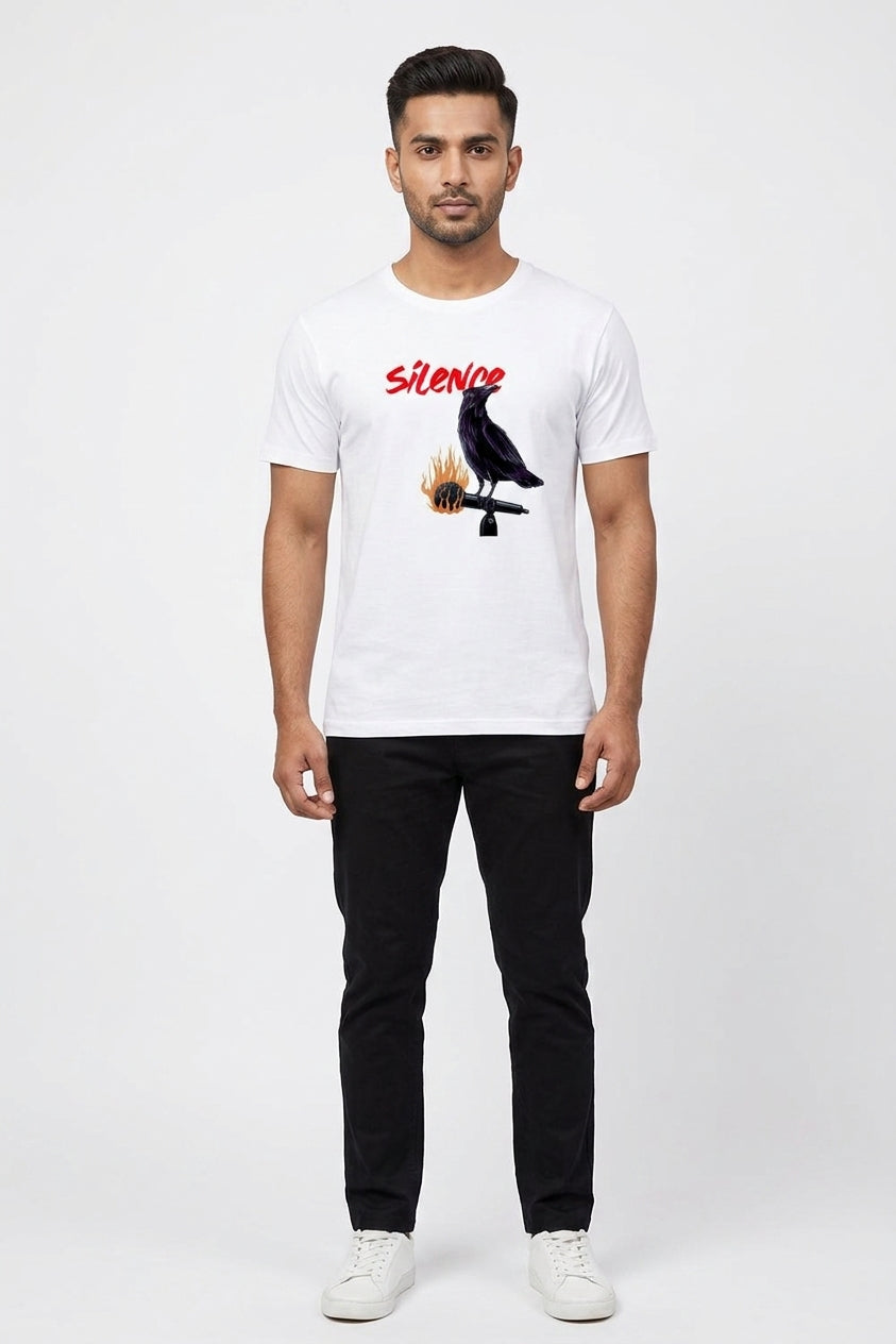 Silence Graphic Printed White Tshirt