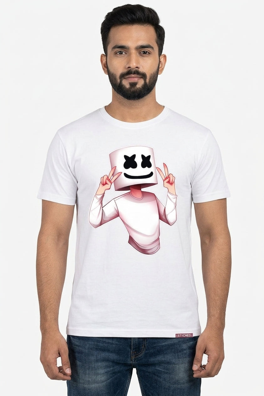 Marshmello Swag - Graphic Printed Tee on White Shirt