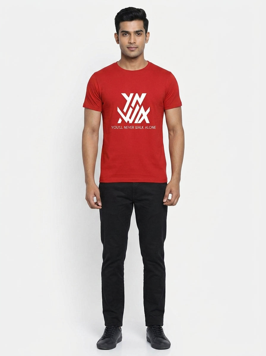You'll never walk alone YNWA - Liverpool Fan Block Printed Red T-Shirt