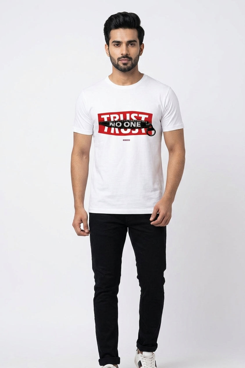 Trust No One - Graphic Printed White T Shirt