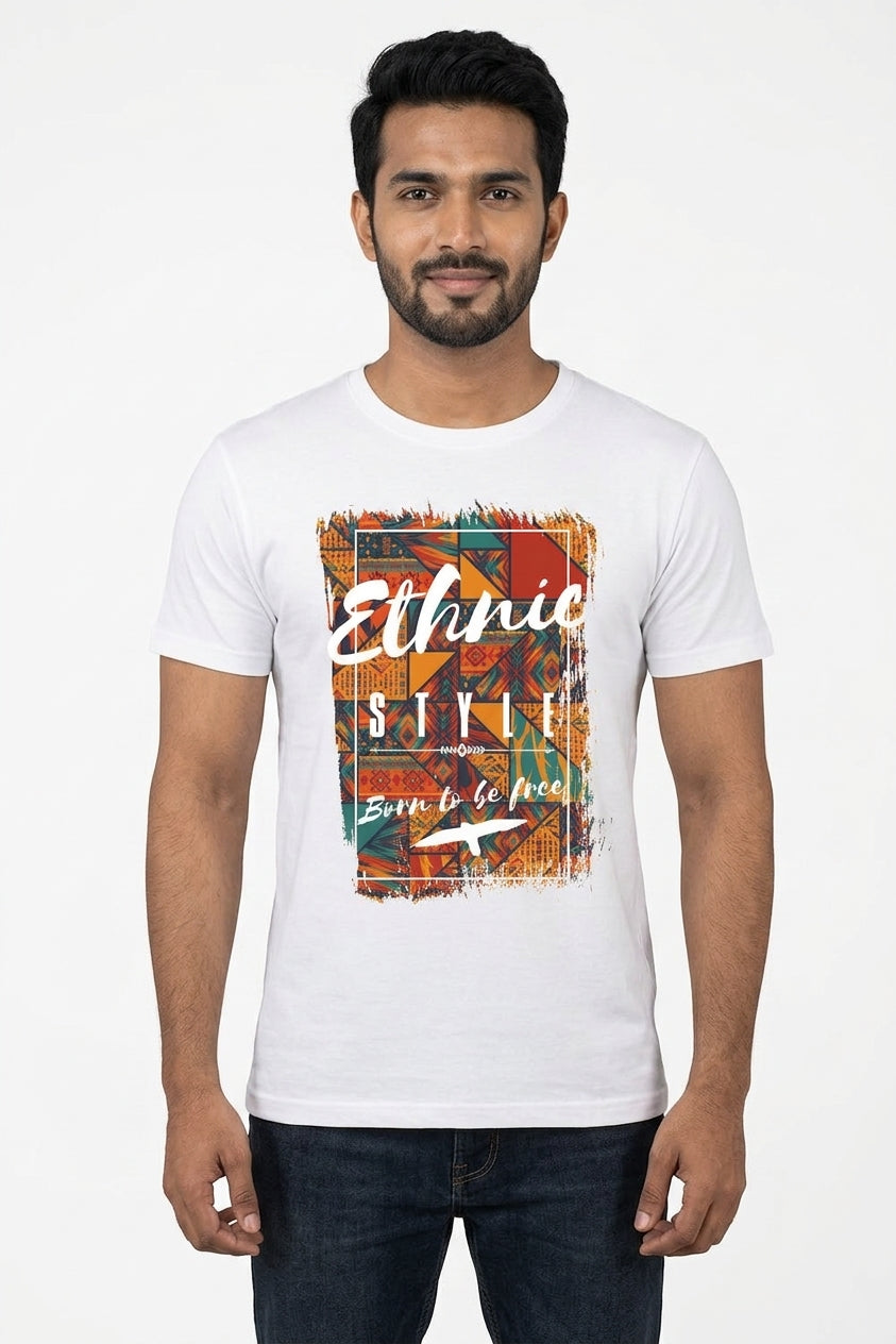 Ethnic Style - Born to be Free White Printed Tee