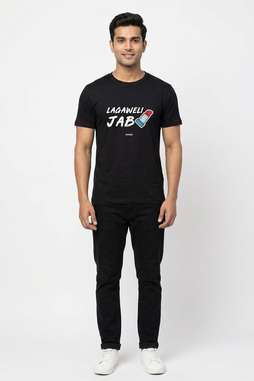 Lagaweli Jab Lipistick - Quirky Graphic T-Shirt Black Color