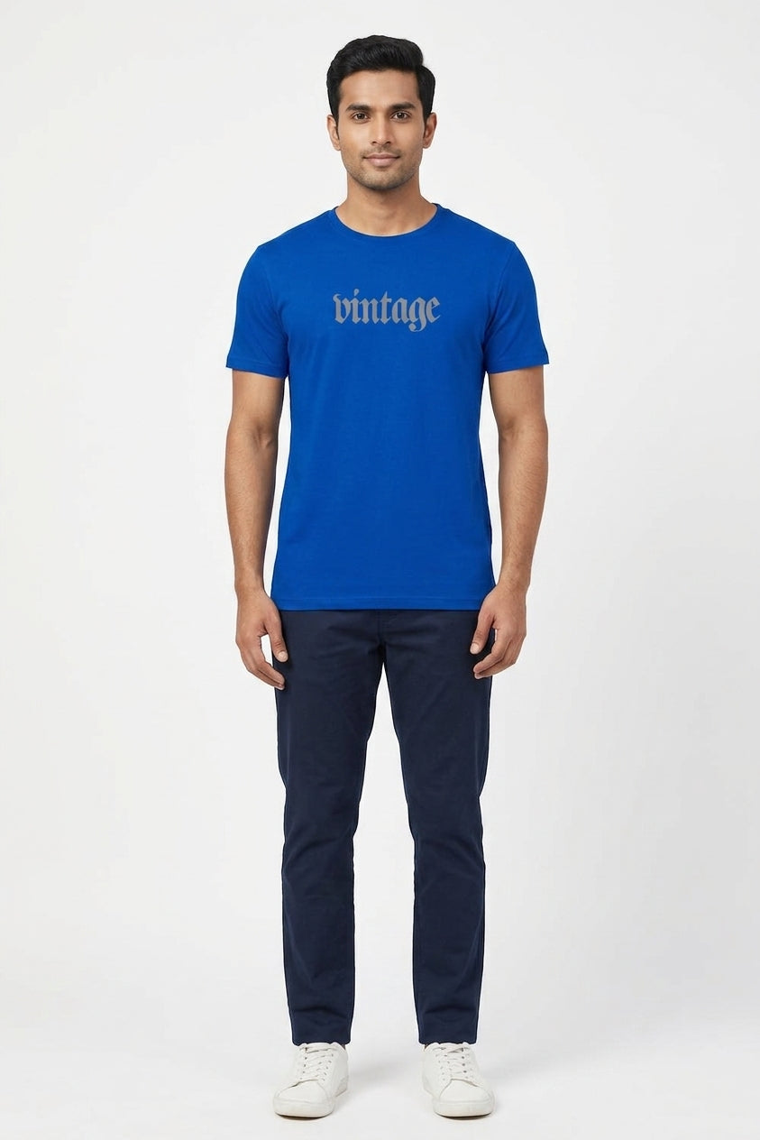 Vintage Print Blue Tshirt