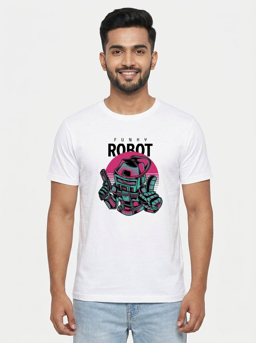 Funky Robot Graphic Printed White Tshirt