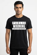 Public Warning Graphic Printed Black Tshirt