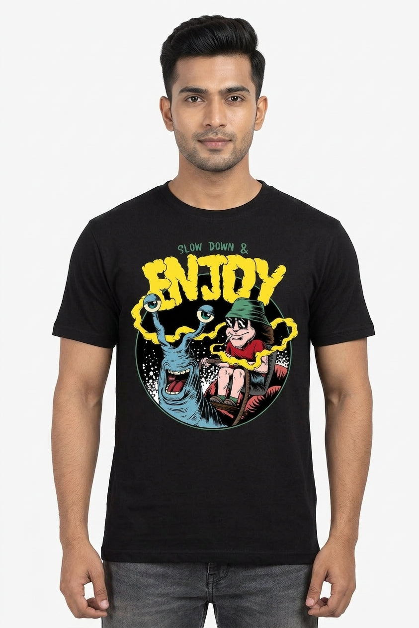 Enjoy Graphic Printed Black Tshirt