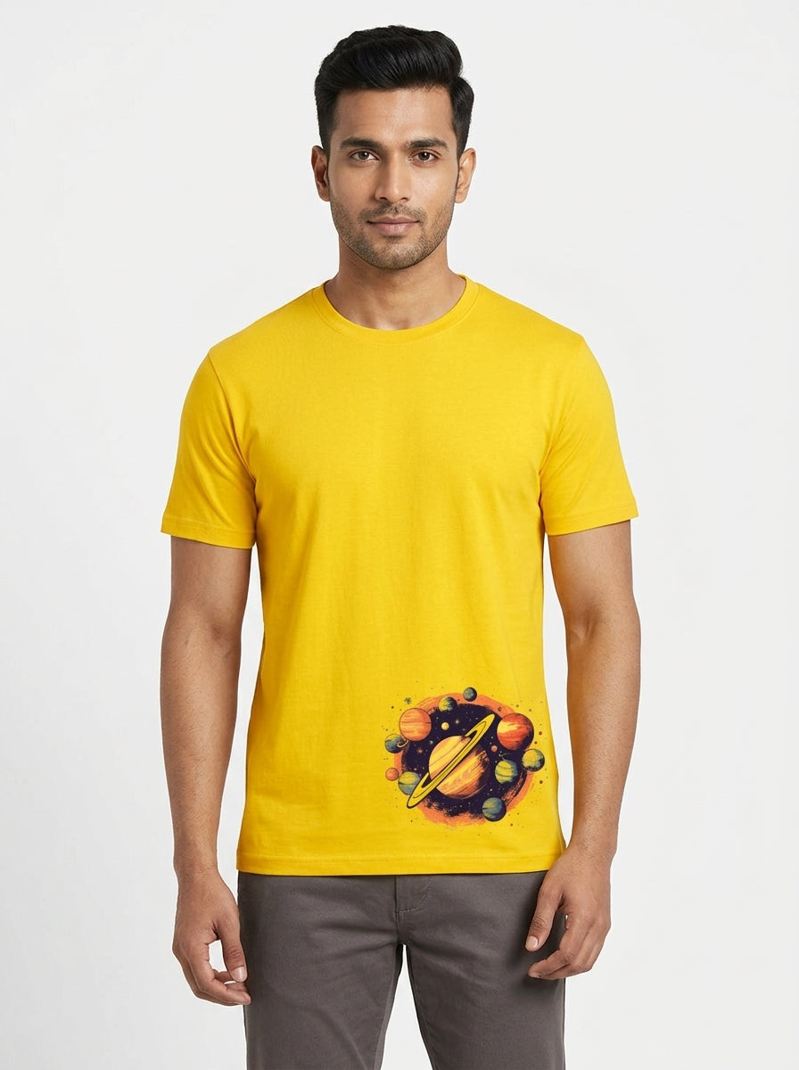 Solar System Graphic Printed Yellow Tshirt