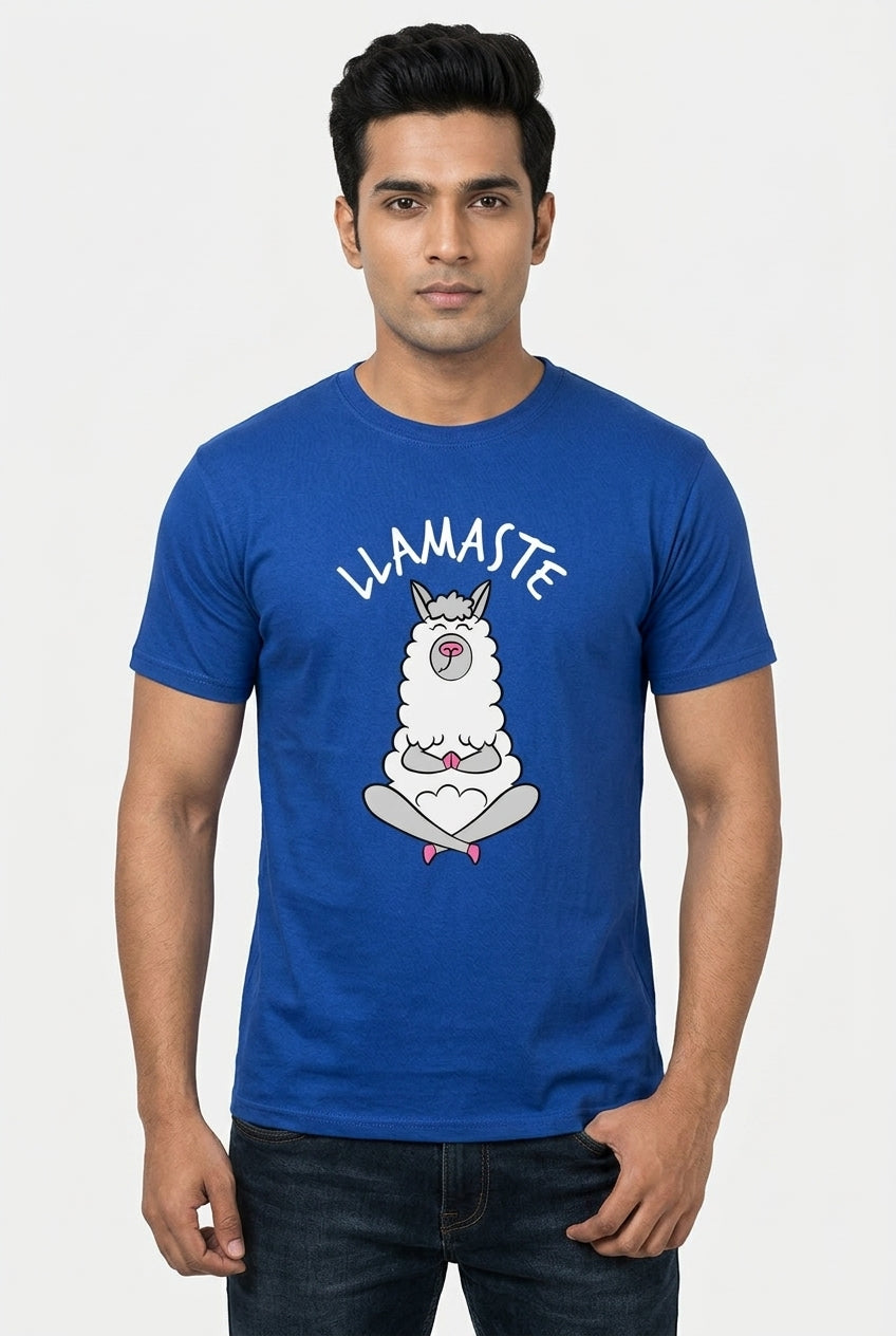 Cool Llama saying Llamaste - Blue Casual Cotton TShirt