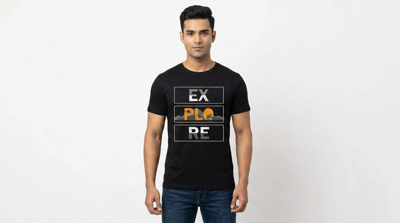 Explore Graphic Printed Black Tshirt