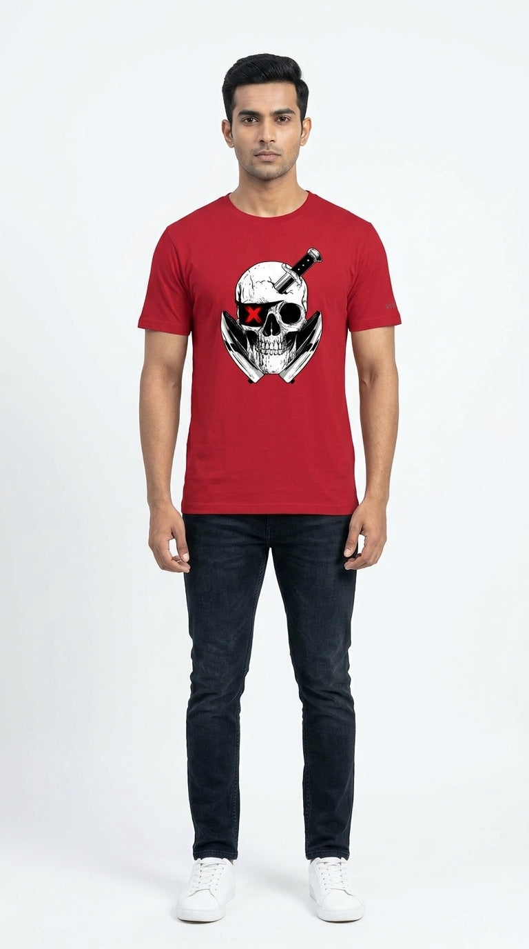 Dirty Pirate Graphic Printed Red Tshirt