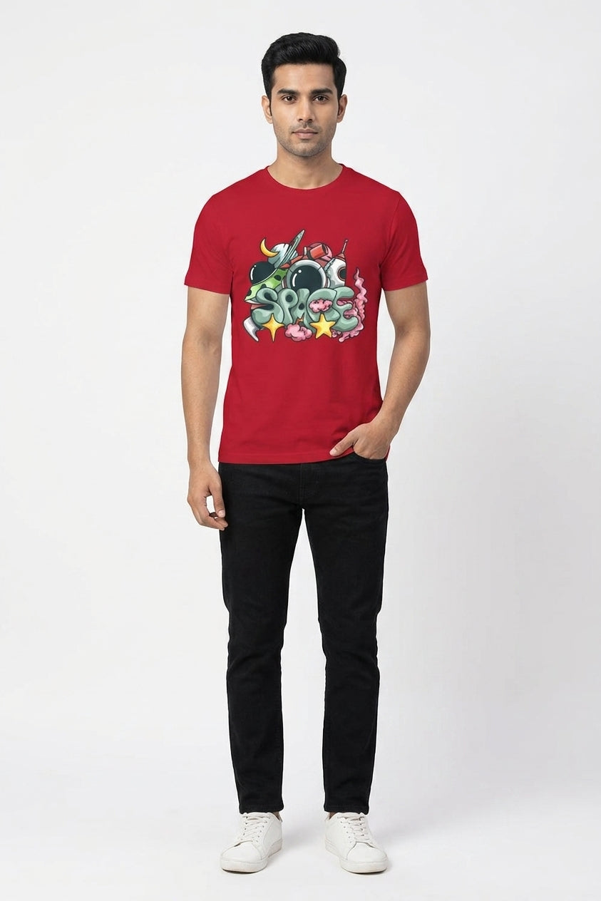 Space Graphic Printed Red Tshirt