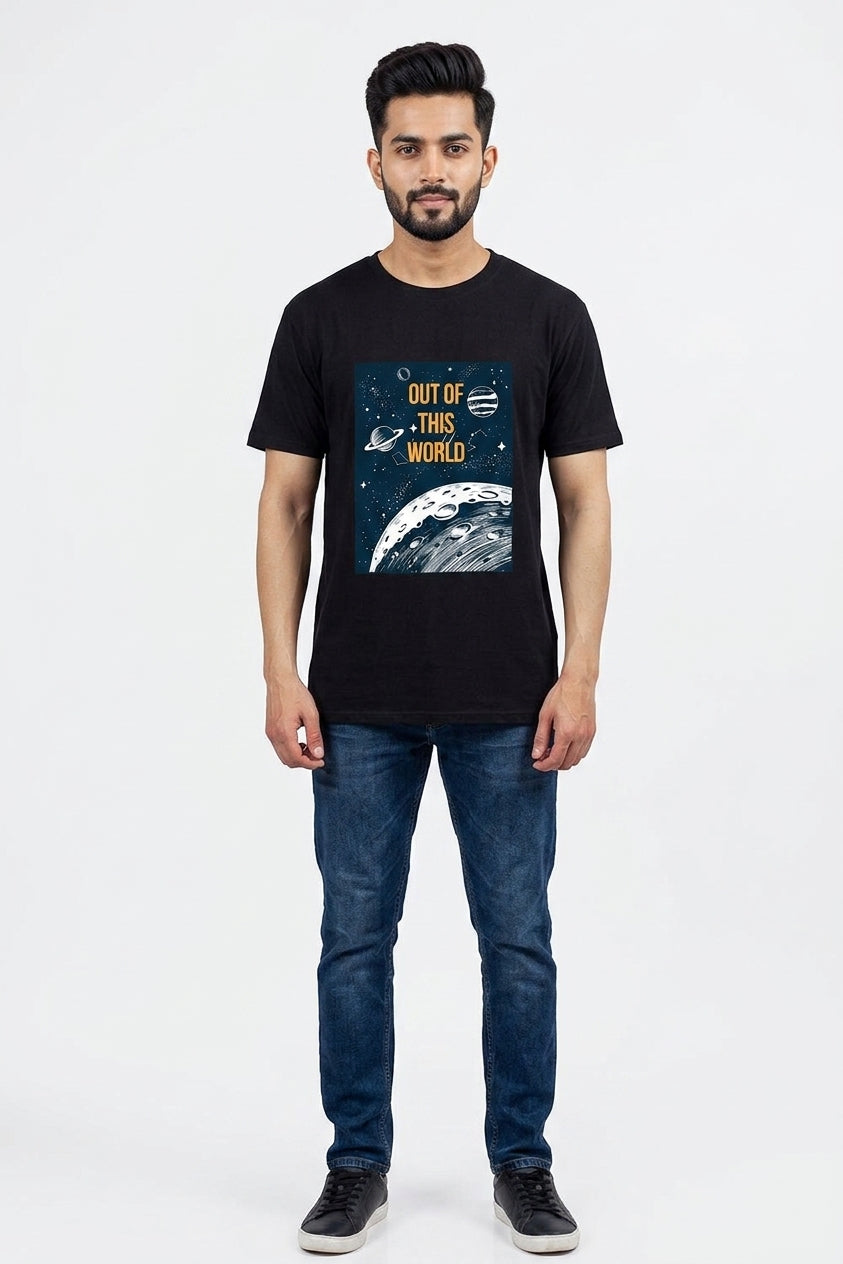 Out of this World- Block Printed Black Tee