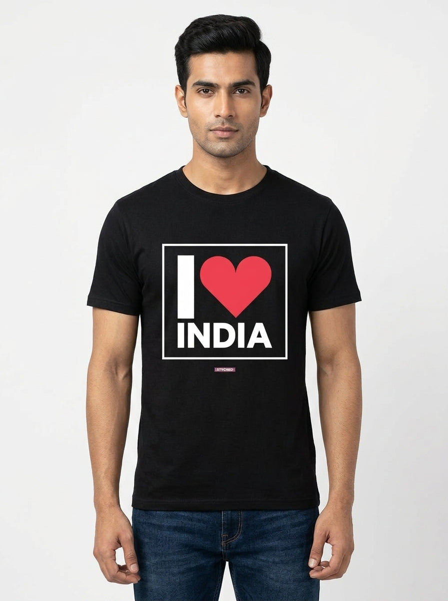 I love India - Styched in India Graphic T-Shirt Black Color