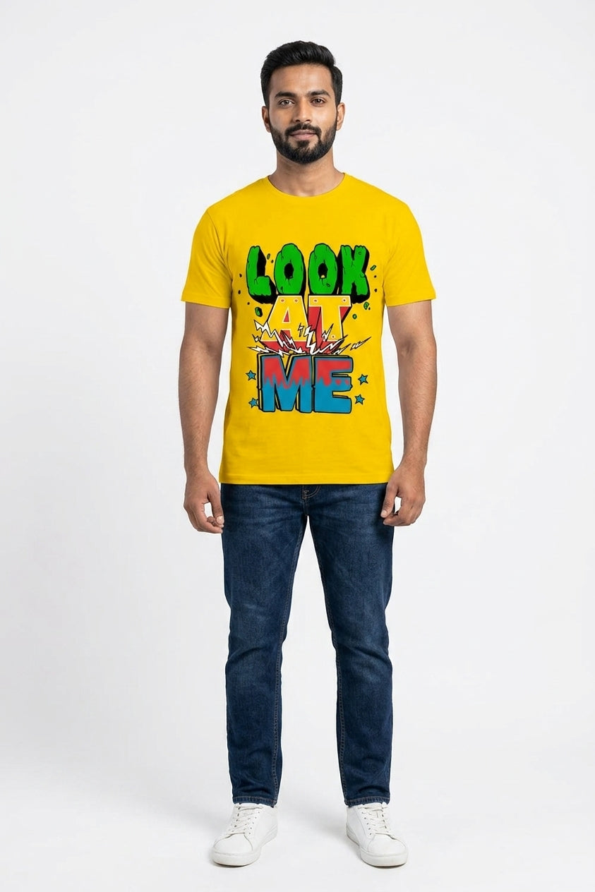 Look At Me Graphic Printed Yellow Tshirt