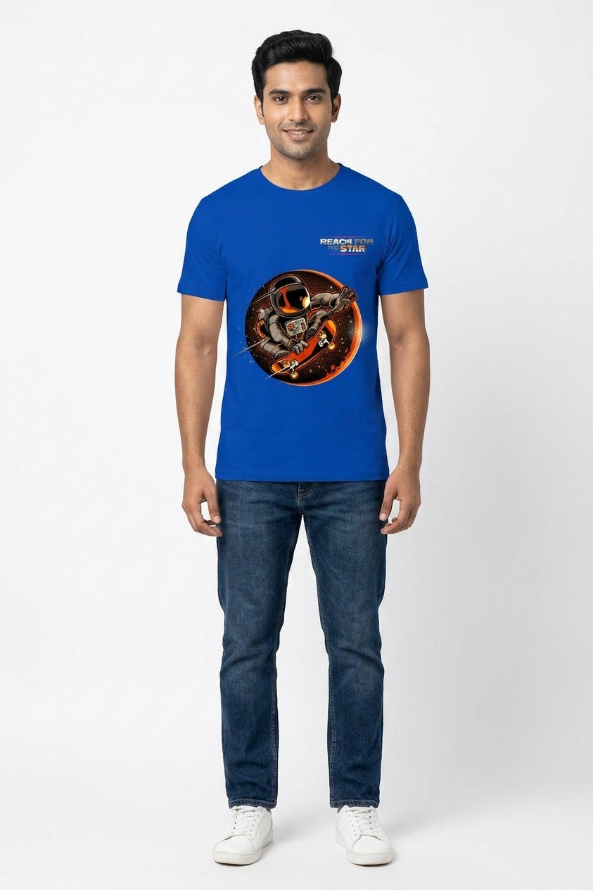 Reach For The Stars Graphic Printed Blue Tshirt