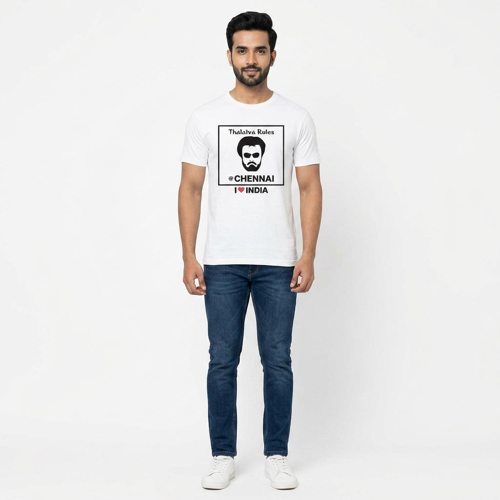 Chennai Thalaiva - Styched in India Graphic T-Shirt White Color